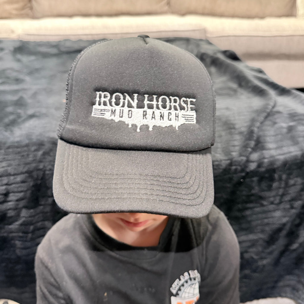 YOUTH Black with Silver logo Foam Trucker Hat