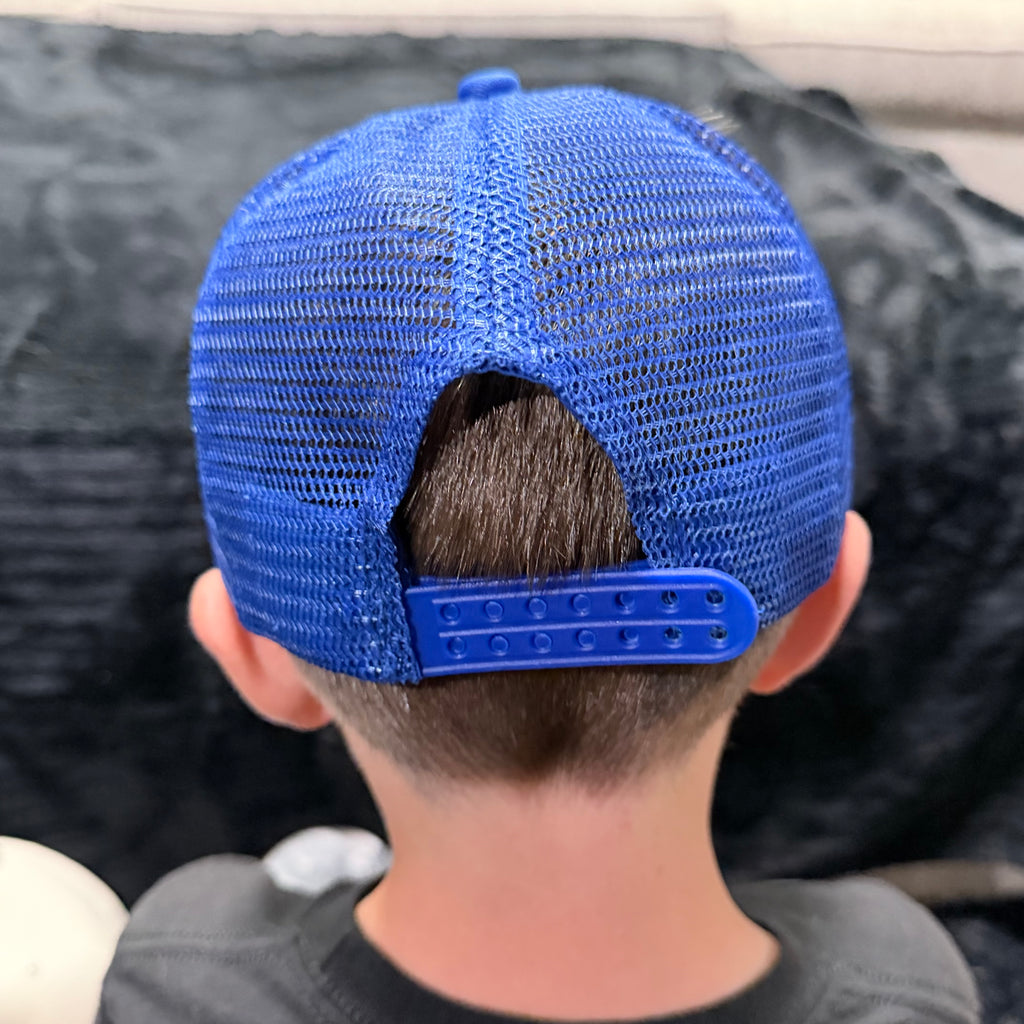 YOUTH Blue & White Foam Trucker Hat.