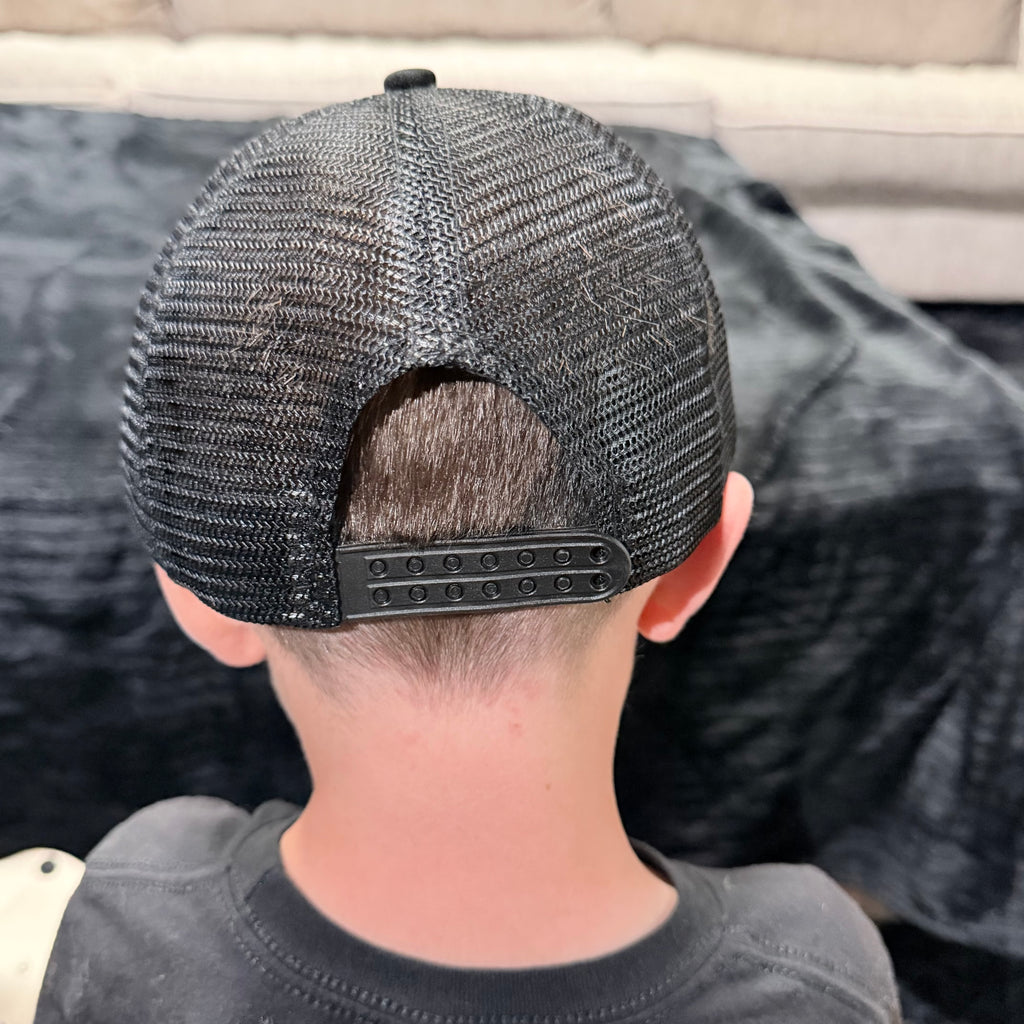 YOUTH Black with Silver logo Foam Trucker Hat