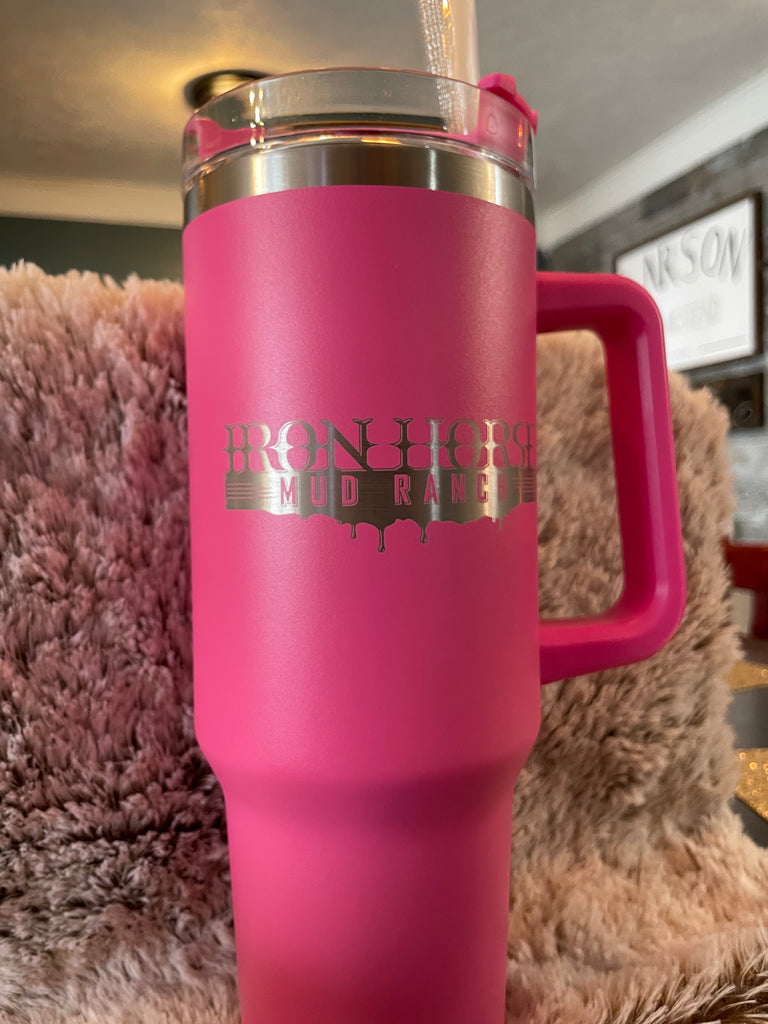 40oz Hot Pink tumbler with handle.